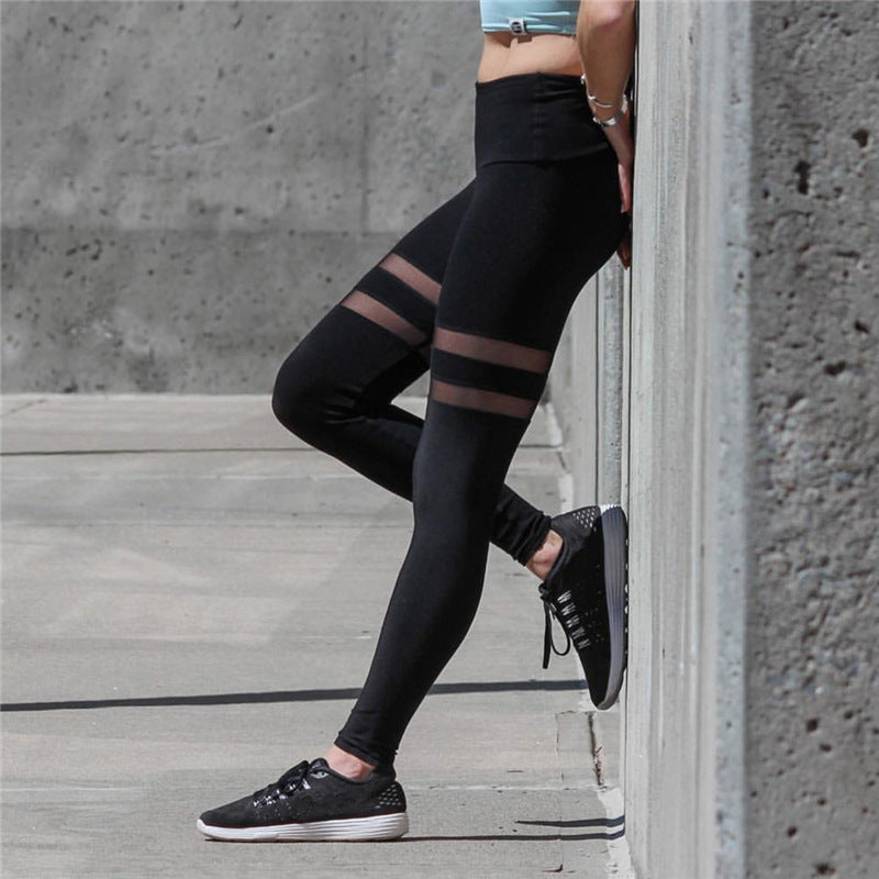 Damen Sportliche Leggings mit transparenten Einsätzen und hohem Bund