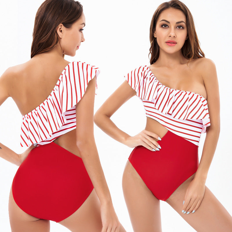 Damen Einteiler Badeanzug mit asymmetrischem Schnitt und raffinierten Rüschendetails R&B