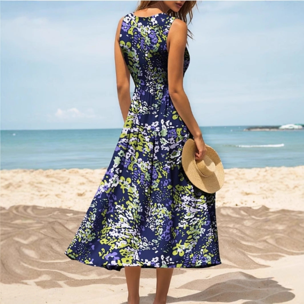 Damen Maxikleid mit verspieltem Blumendesign und weitem Rockabfall R&B