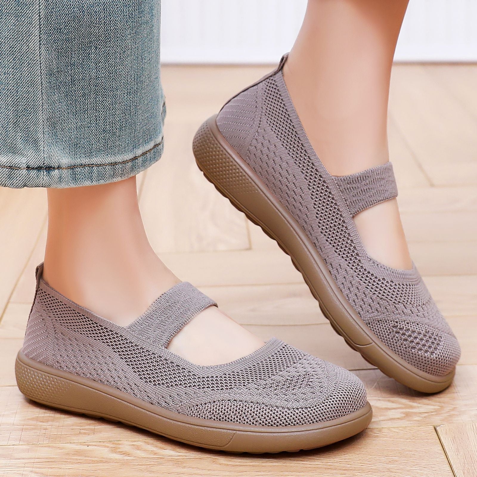 Damen Atmungsaktive Ballerinas mit elastischem Riemen