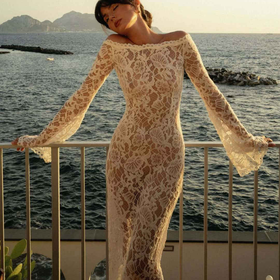 Damen Spitzenkleid mit Off-Shoulder-Design R&B