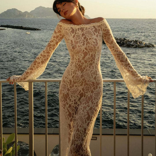 Damen Spitzenkleid mit Off-Shoulder-Design R&B