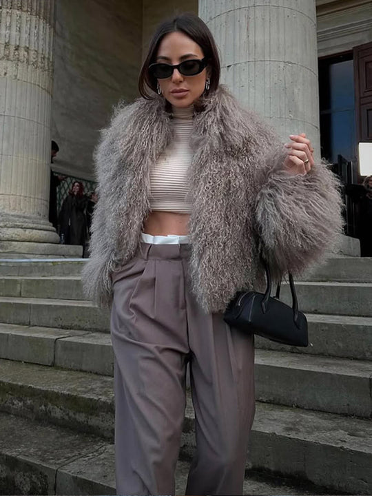 Damen Kunstfelljacke mit voluminösen Ärmeln R&B