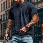 Herren lässiges Kurzarm-Henley-T-Shirt mit strukturiertem Design R&B