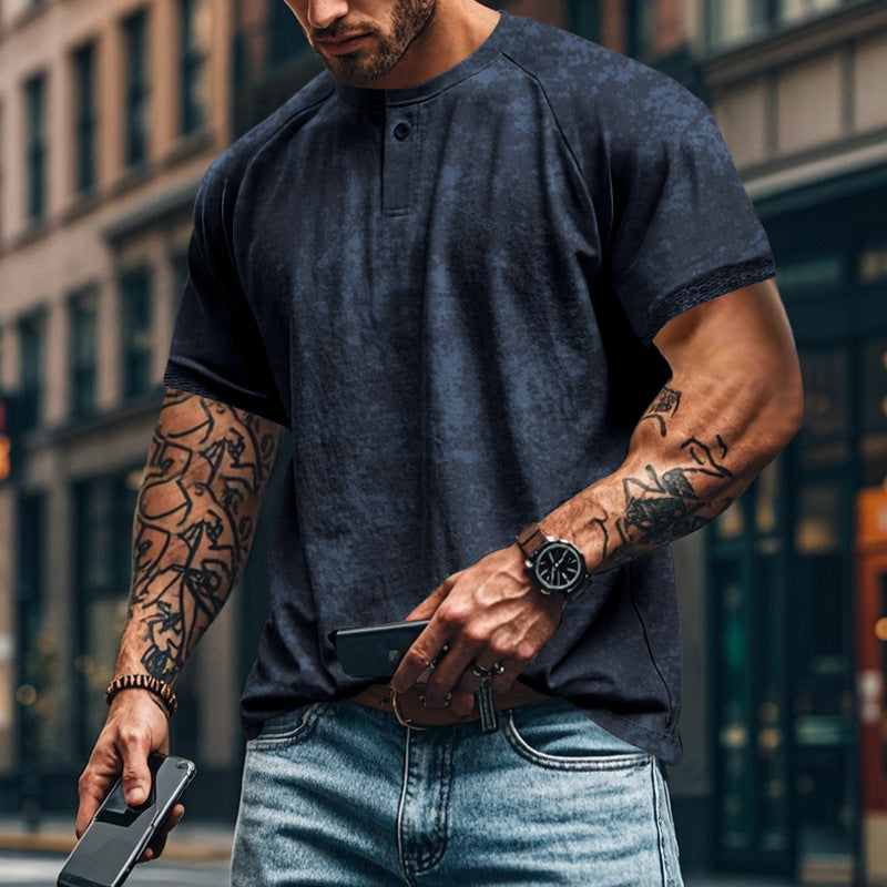Herren lässiges Kurzarm-Henley-T-Shirt mit strukturiertem Design R&B