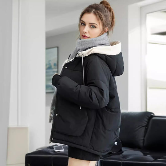 Damen modische Steppjacke mit abnehmbarer Kapuze und komfortabler Passform R&B