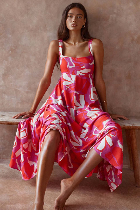 Damen Maxikleid mit Blumenmuster und verstellbaren Spaghettiträgern R&B