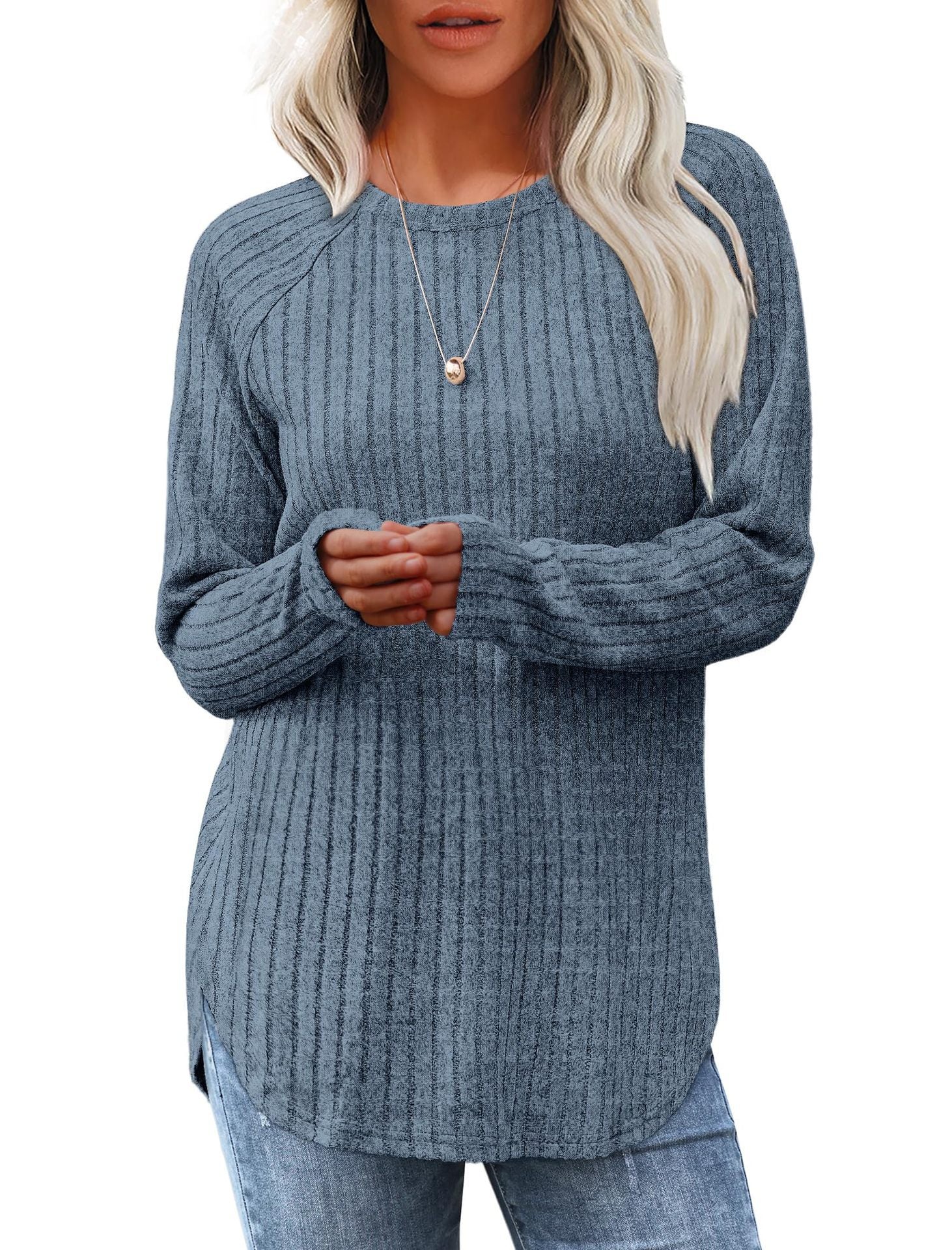 Damen lässiger Langarm Pullover mit strukturiertem Rippdesign R&B