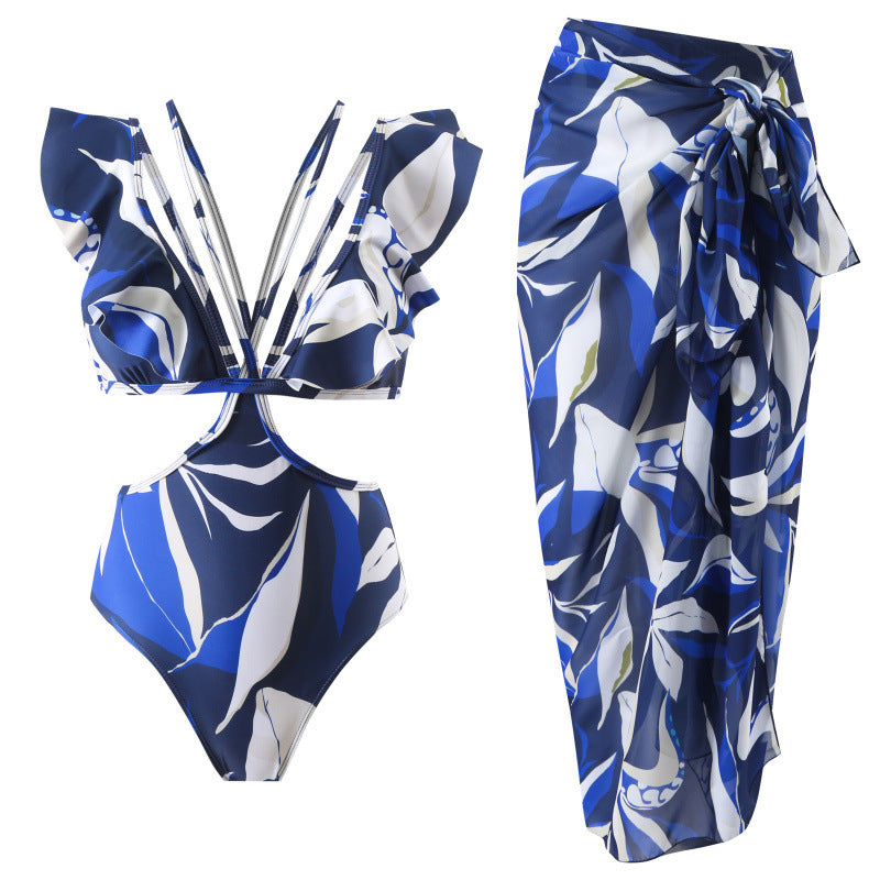 Damen Badeanzug mit elegantem Wickeldesign und voluminösen Rüschendetails R&B