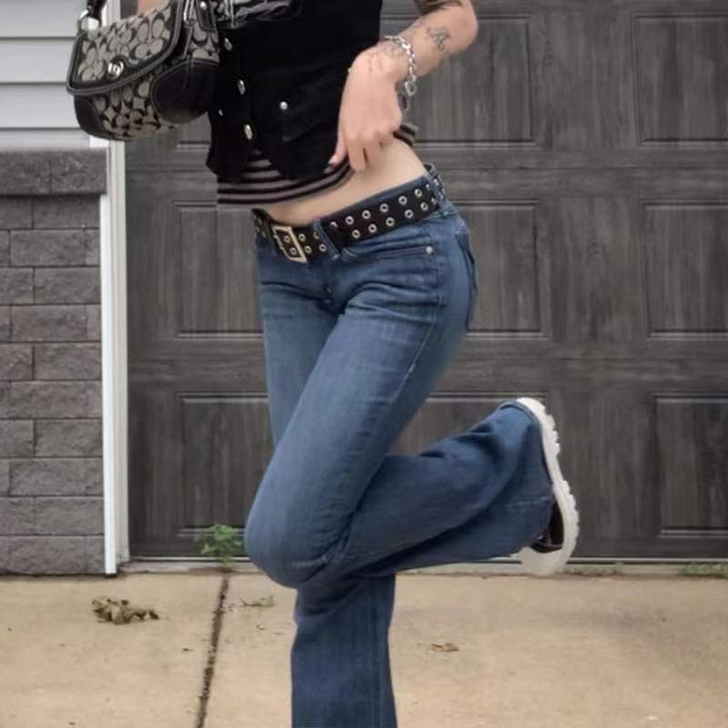 Damen lässige Flared Jeans im Retro-Stil mit hohem Bund R&B