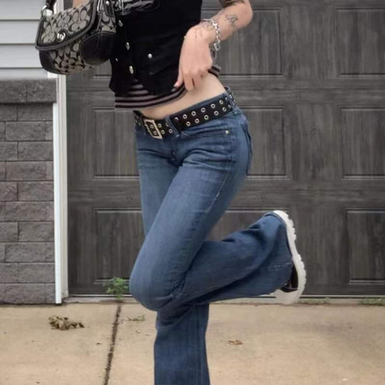 Damen lässige Flared Jeans im Retro-Stil mit hohem Bund R&B