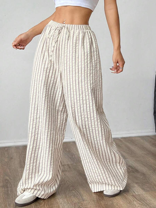 Damen lässige Hochbundhose im gestreiften Design R&B