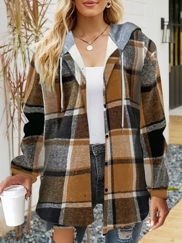 Damen lässige Overshirt-Jacke mit Kapuze und praktischem Kordelzug R&B