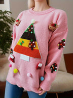 Damen Weihnachts-Pullover mit fröhlichem Weihnachtsbaum-Design und 3D-Applikationen R&B