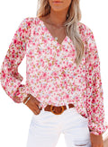 Damen Bluse mit floralen Mustern und V-Ausschnitt R&B