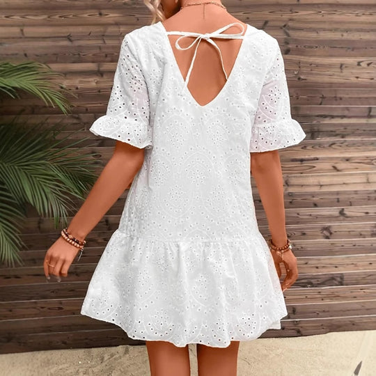 Damen Sommerliches Spitzenkleid mit voluminösen Rüschensäumen R&B