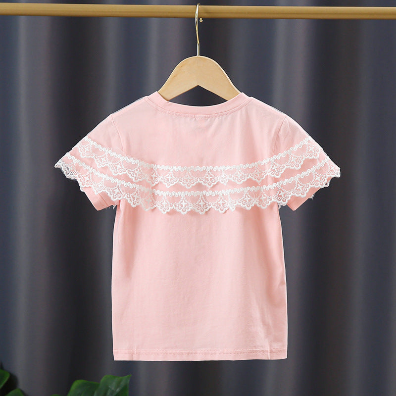 Mädchen T-Shirt mit Spitzenärmeln R&B