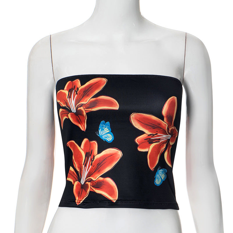 Damen Bandeau-Top mit floralem Motiv und elastischem Bund R&B