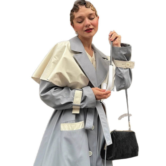 Damen modischer Trenchcoat mit kontrastierendem Farbdesign und eleganten Details R&B