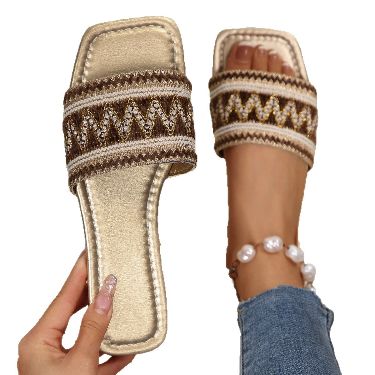 Damen elegante Komfort-Sandalen mit buntem Streifenmuster R&B