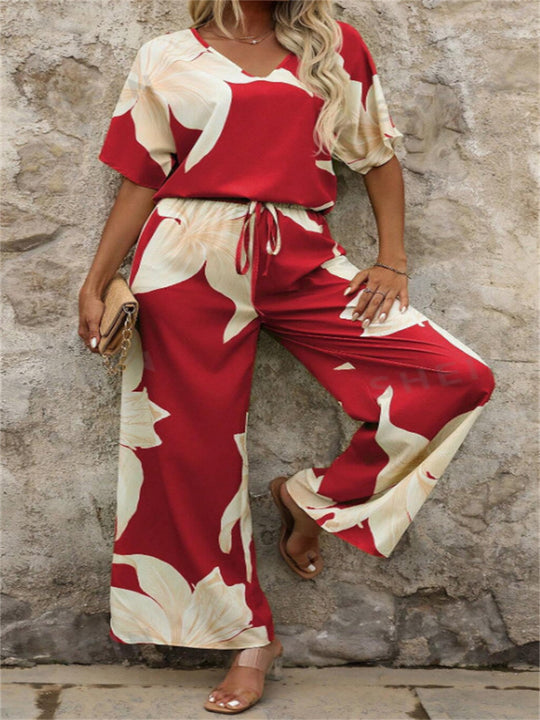 Damen Luftiges Zweiteiliges Set mit floralem Design und weitem Schnitt R&B