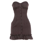 Damen Tailliertes Bandeau-Kleid mit Rüschen und Knopfleiste R&B