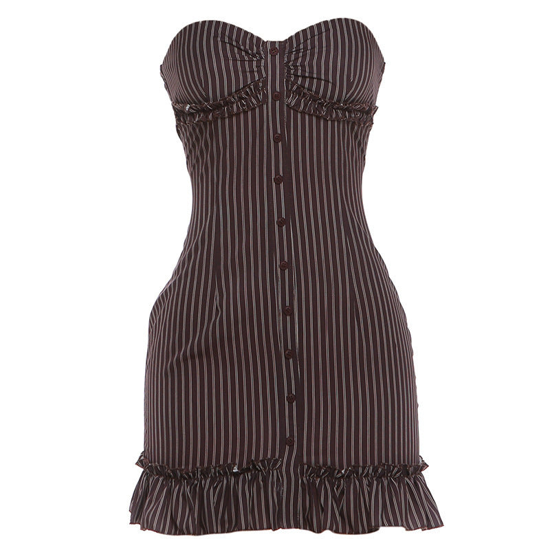 Damen Tailliertes Bandeau-Kleid mit Rüschen und Knopfleiste R&B