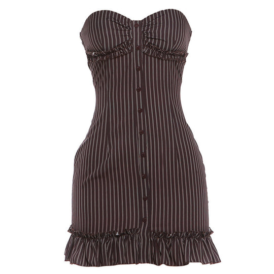 Damen Tailliertes Bandeau-Kleid mit Rüschen und Knopfleiste R&B