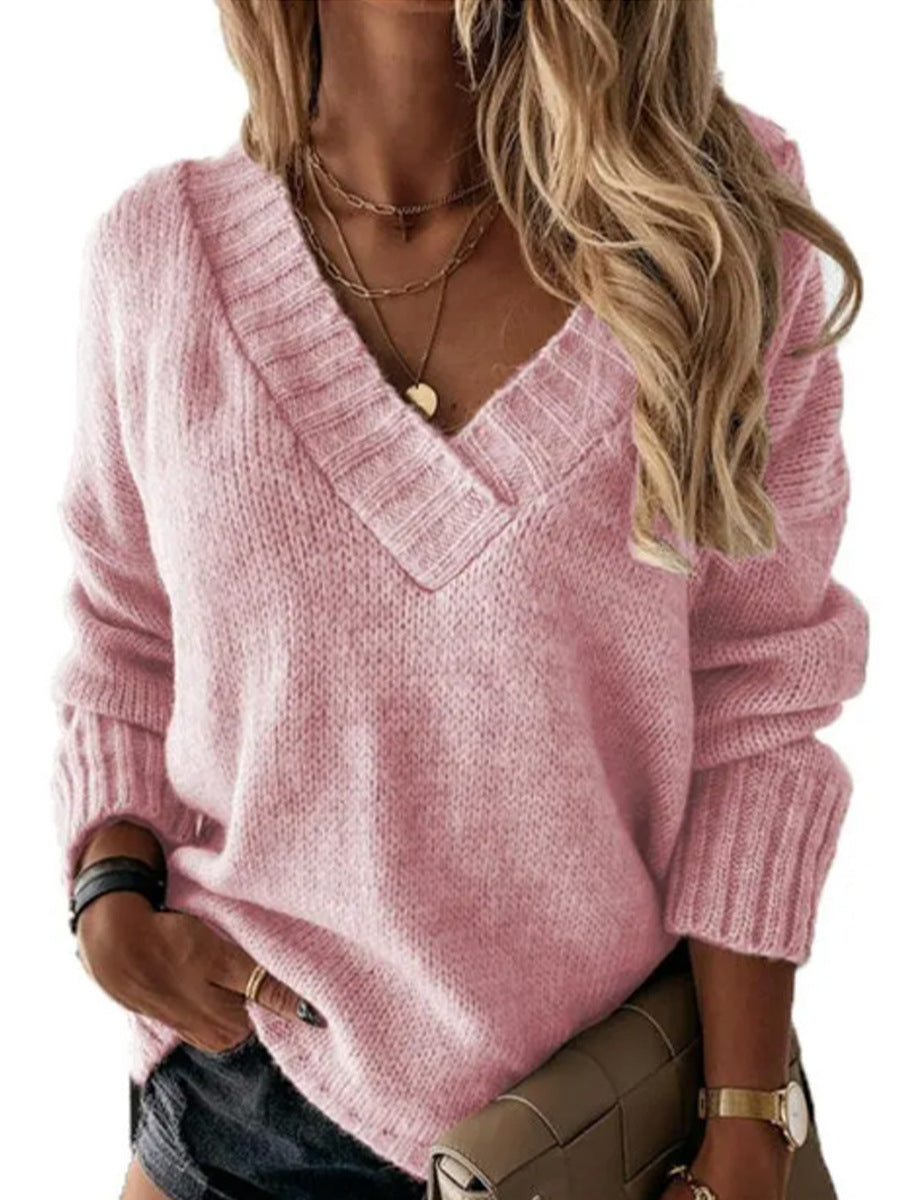 Damen V-Ausschnitt Pullover mit strukturierter Strickoptik R&B