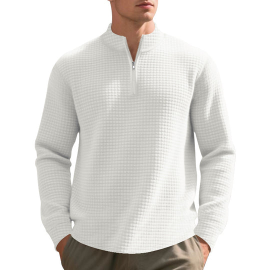 Herren nan City-Thermo-Pullover mit kurzem Reißverschluss Stehkragen und feiner Quadratstruktur R&B