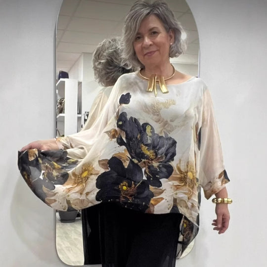 Damen nan elegante Chiffon-Tunika mit Fledermausärmeln und asymmetrischem Saum R&B