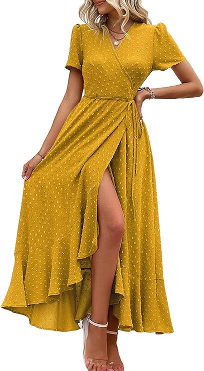 Damen Wickelmaxikleid mit eleganter Raffung und asymmetrischem Saum R&B