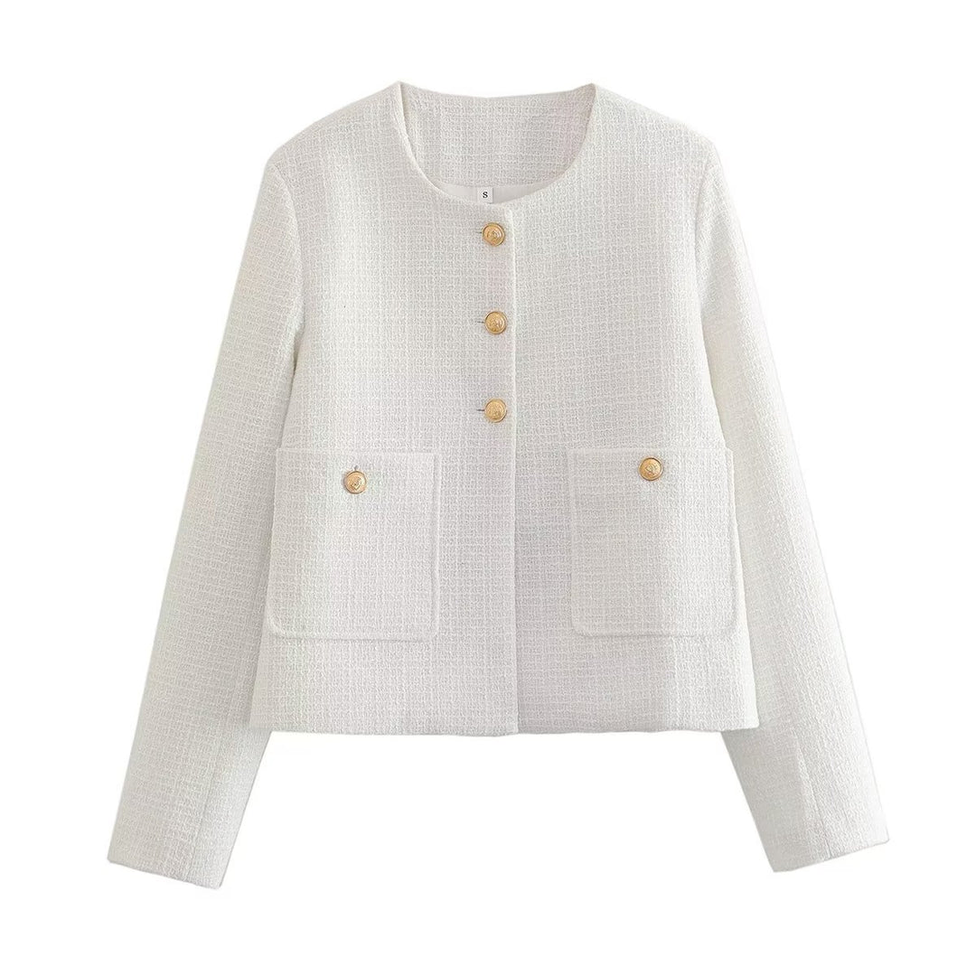 Damen Kurze Tweedjacke mit dekorativen Knöpfen R&B
