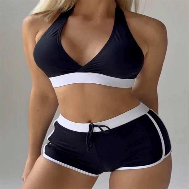 Damen Sport-Bikini-Set mit verstellbaren Trägern und hochgeschnittenen Shorts R&B