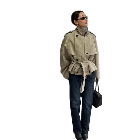 Damen modischer Oversize-Trenchcoat mit schmalem Gürtel R&B