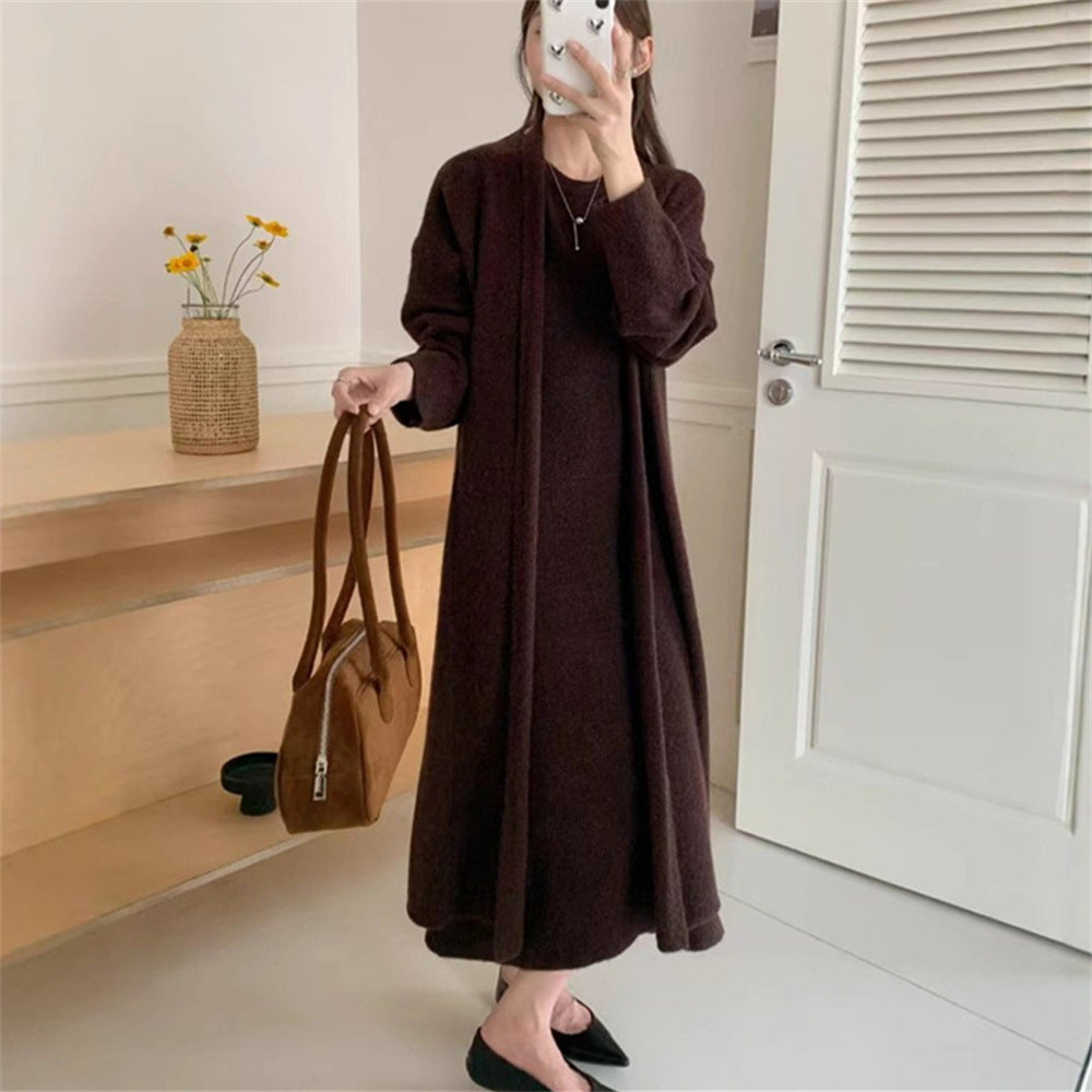 Damen Maxi-Strickkleid mit legerem Schnitt und langem Ärmel R&B