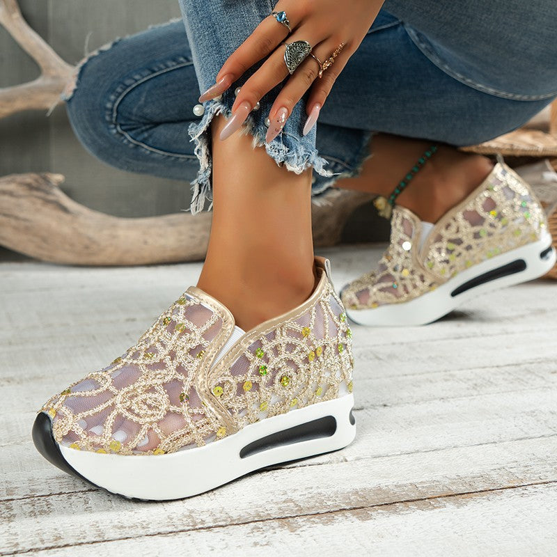 Damen Sneakers mit luxuriösem Strass-Muster und bequemem Fußbett R&B