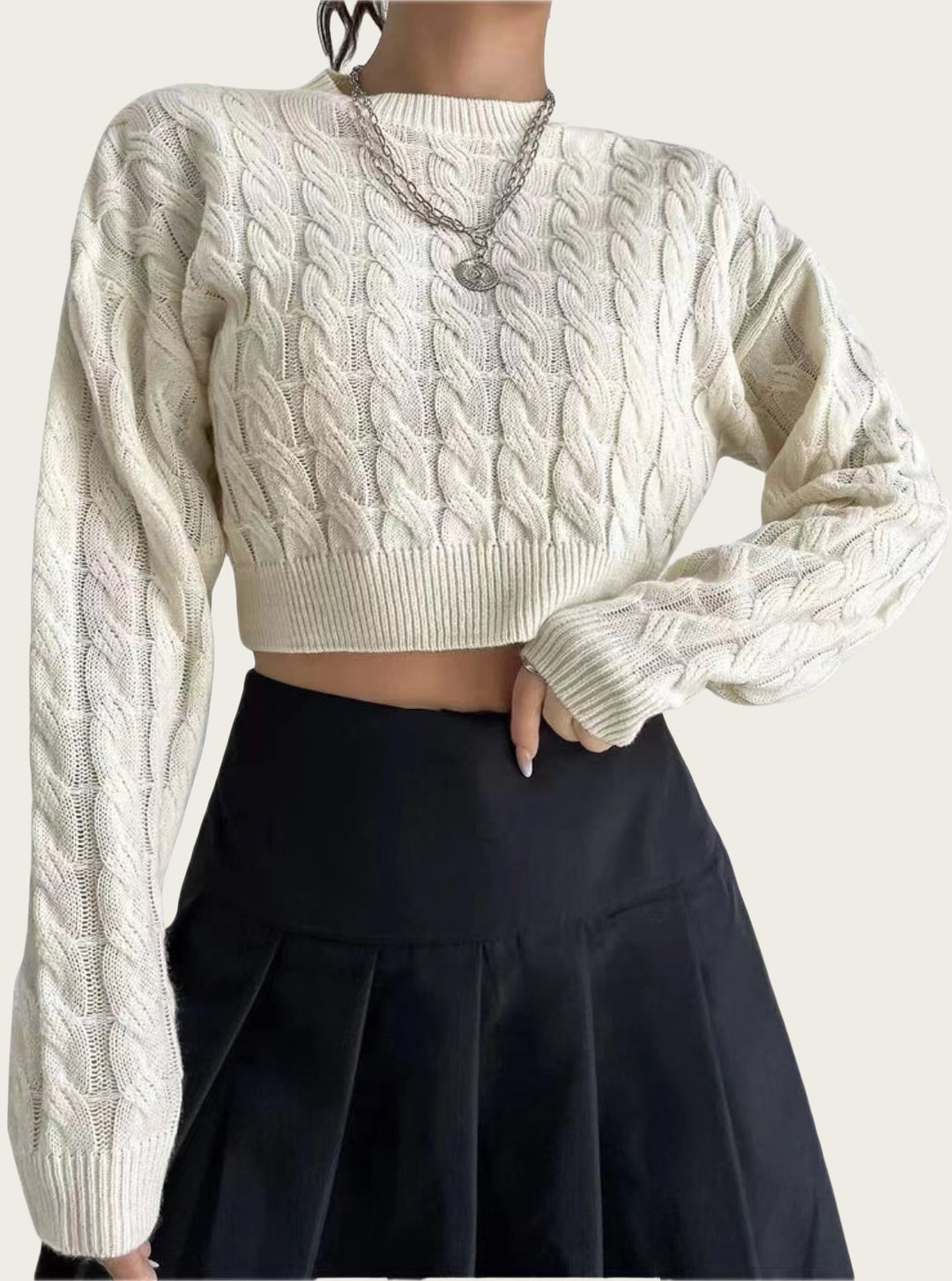 Damen kuscheliger Cropped Pullover mit Zopfmuster R&B