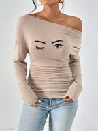 Damen Off-Shoulder Langarmshirt mit Raffung R&B