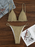 Damen Triangel-Bikini mit geschichteten Rüschendetails und verstellbaren Trägern R&B