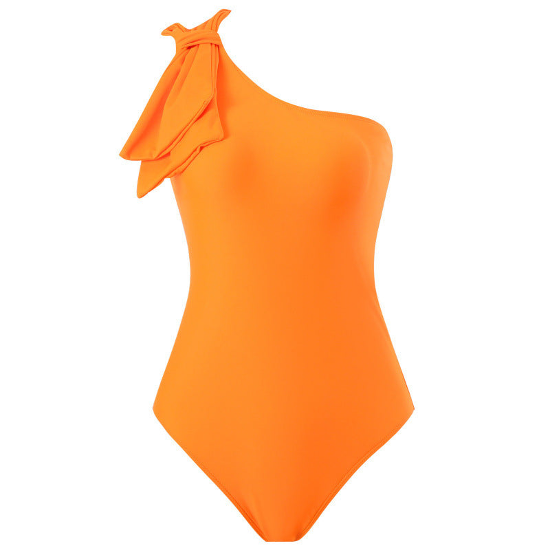Damen Einteiler Badeanzug mit asymmetrischem Schnitt und modischem Wickelrock R&B