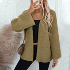 Damen luftige Strickjacke mit großen Taschen und offenen Ärmeln