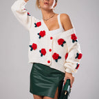 Damen Kuscheliger Strickcardigan mit floralen Applikationen und oversized Schnitt