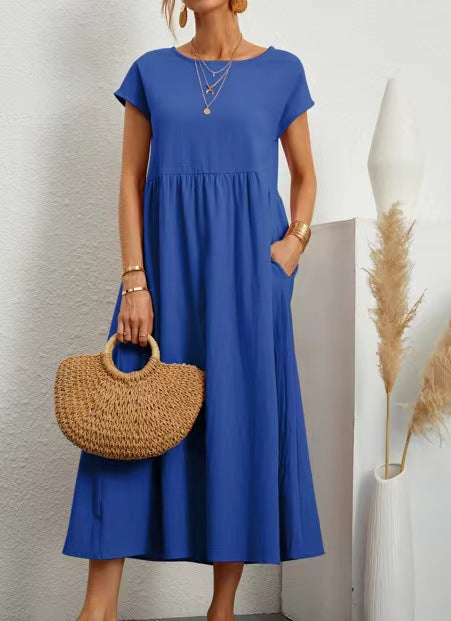 Damen Midikleid mit Lässigem Schnitt und Seitlichen Taschen R&B