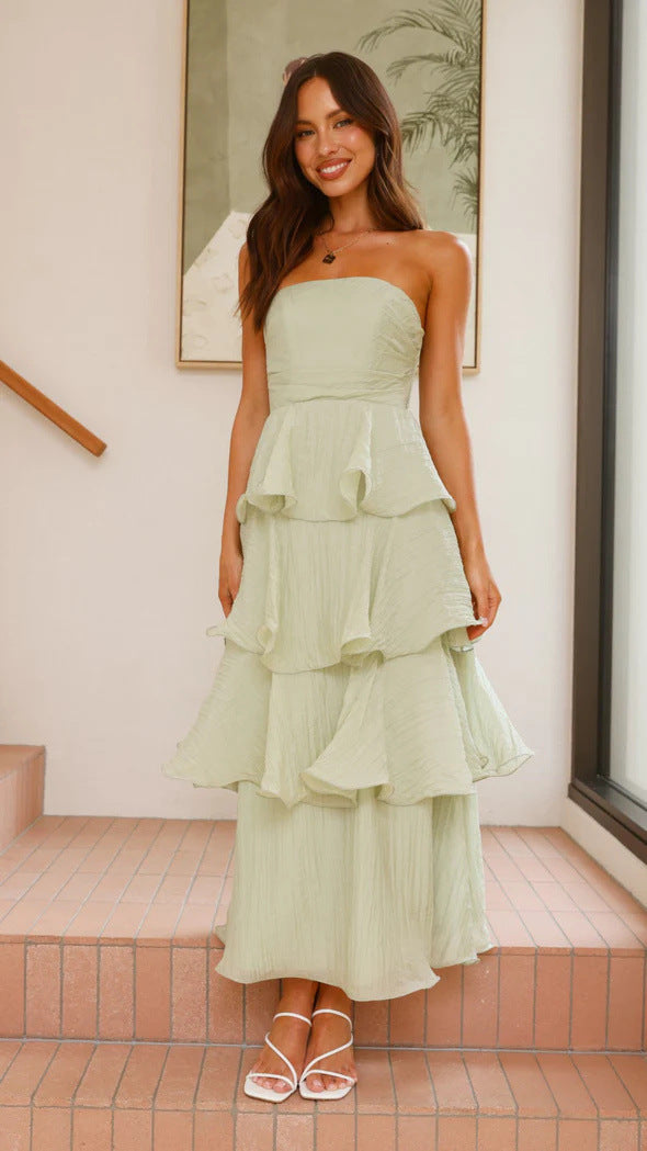 Damen Elegantes Wickelmaxikleid mit voluminösen Rüschendetails R&B