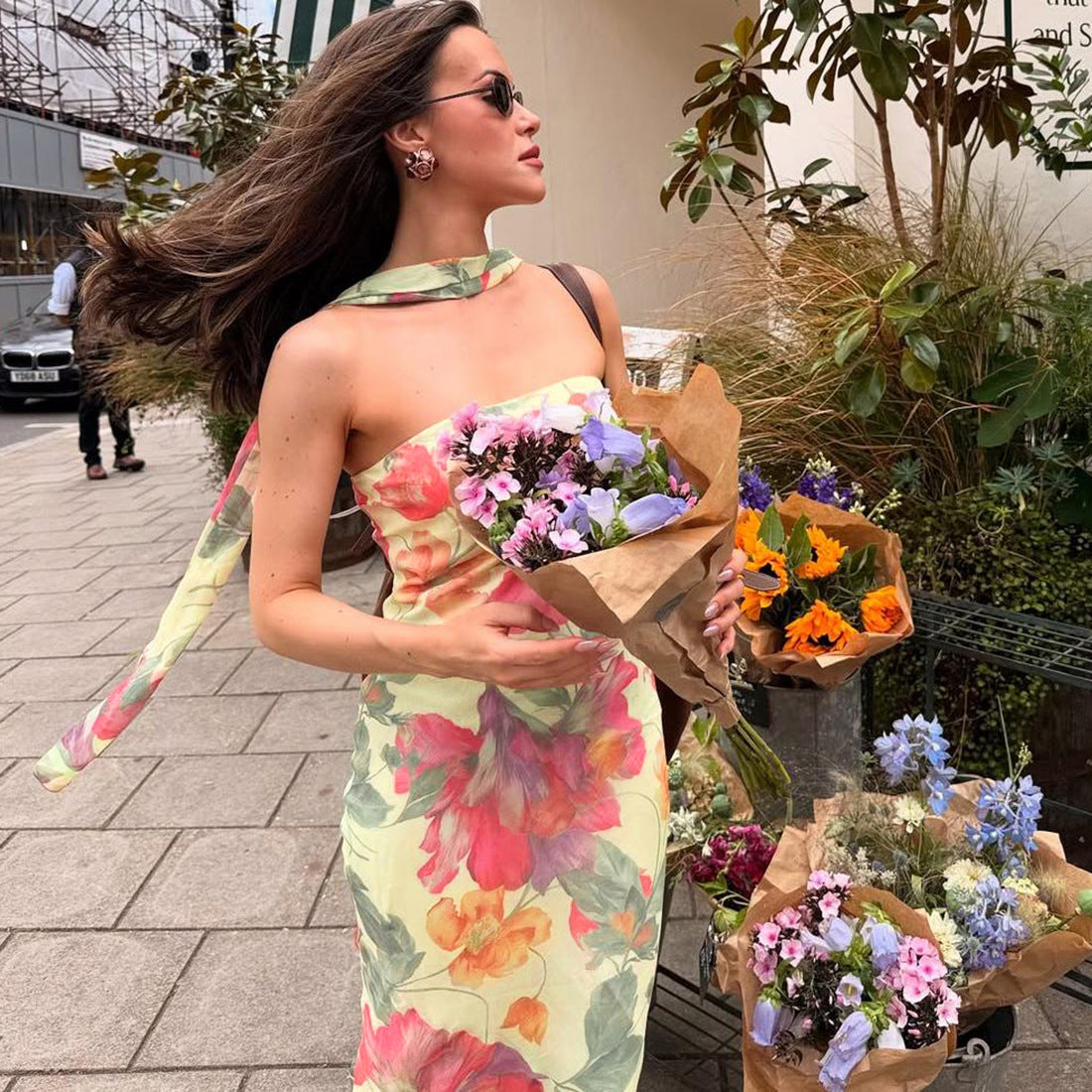 Damen Elegantes Maxikleid mit floralem Muster und schicker Rückenschnürung R&B