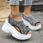 Damen Plateau-Sandalen mit elastischem Strick-Obermaterial und atmungsaktivem Design