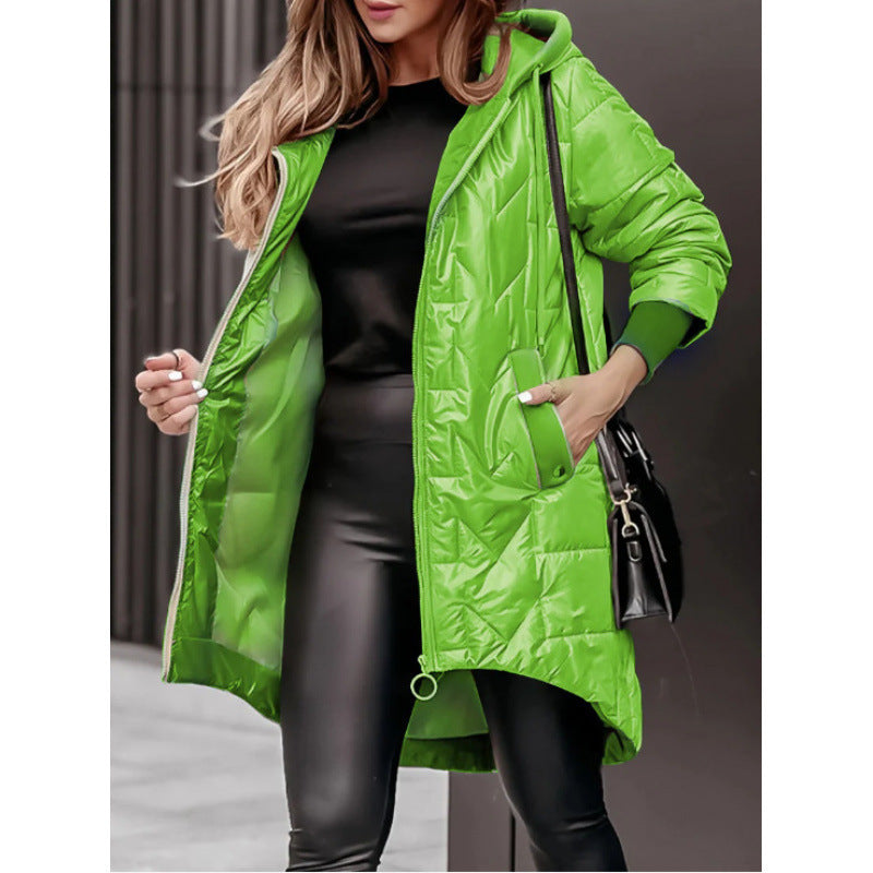Damen Lässige Steppjacke mit Kapuze und großen Taschen R&B