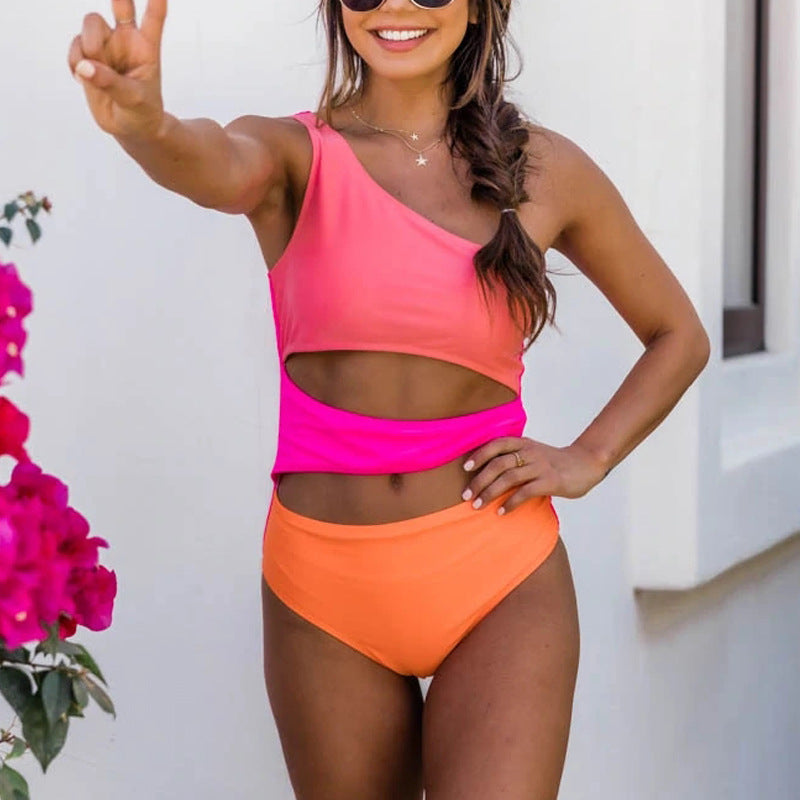 Damen Sportlicher Bikini mit asymmetrischem Oberteil und hohem Bund R&B