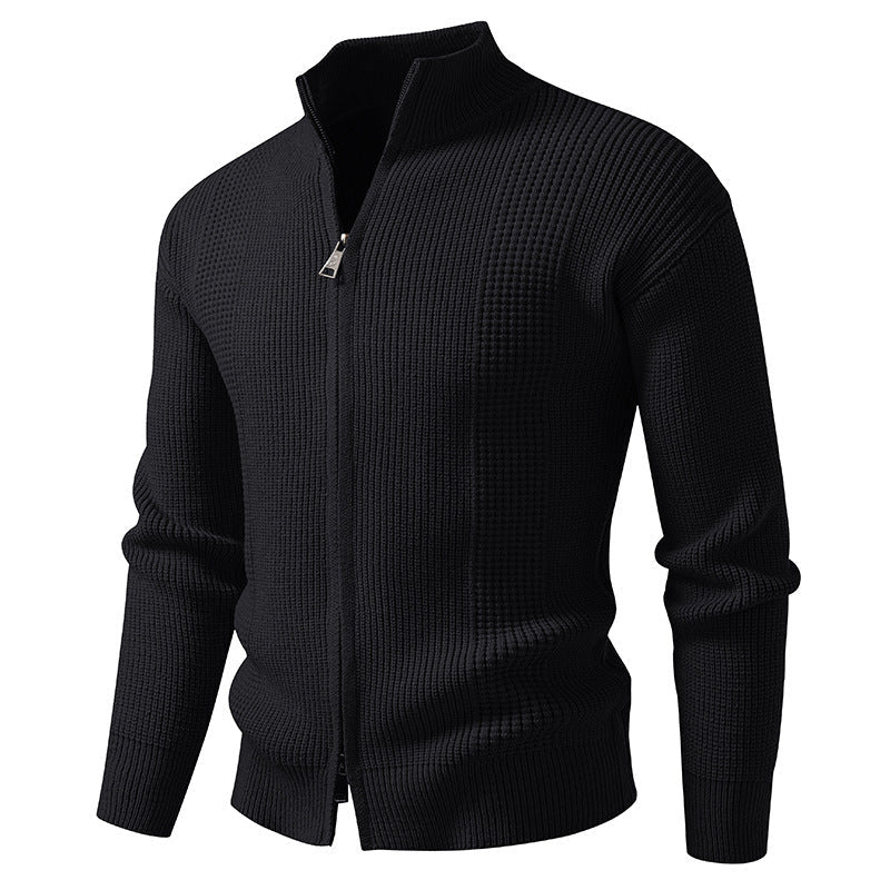 Herren Strickjacke mit hohem Kragen und innovativem Zipper R&B